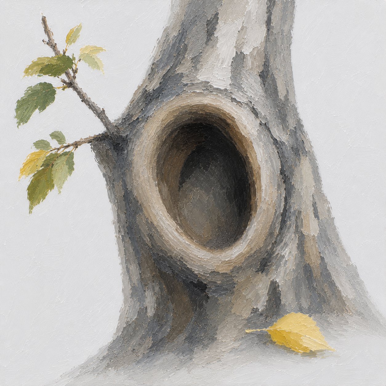 A hollow in a tree trunk, a quiet and protected space